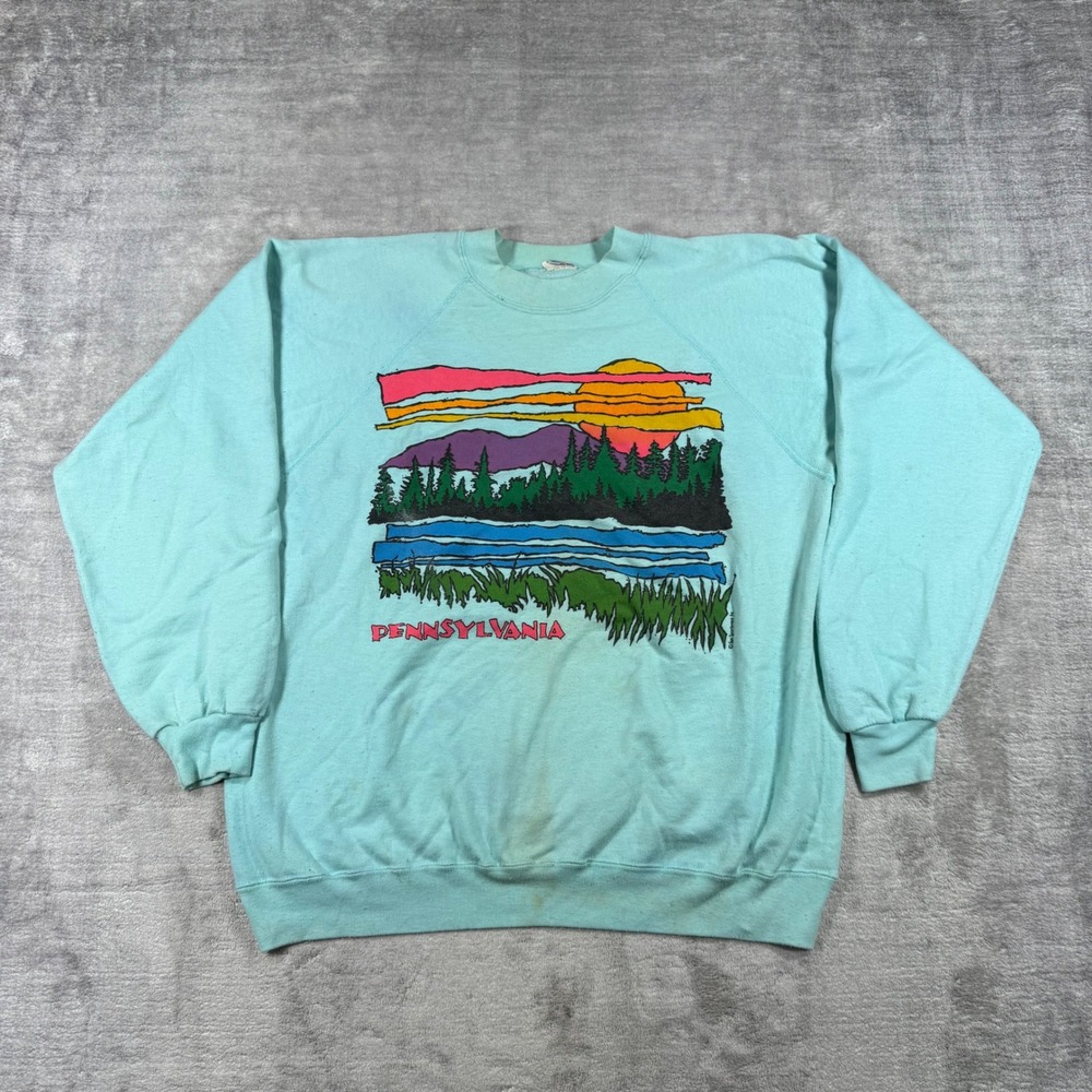 Pennsylvania Sweatshirt Mens XL Aqua Blue Vintage 80s Sun Sportswear Crewneck